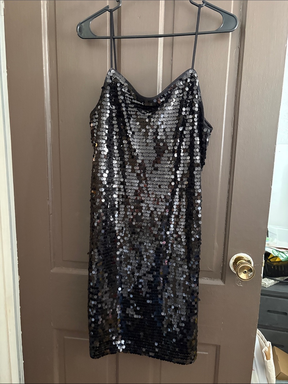 Eyeshadow Black Sequin Cowl Neck Mini Dress